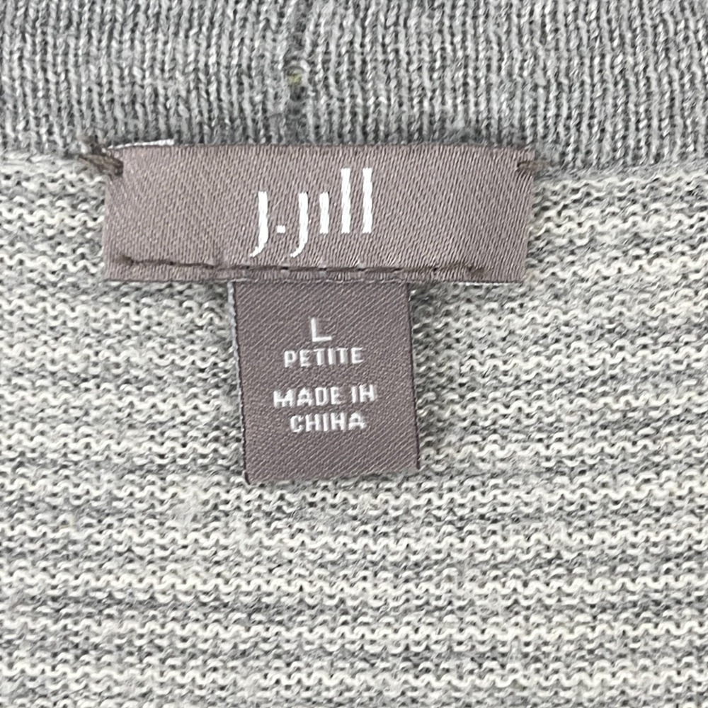 J. Jill Cardigan Sweater Womens Large Petite Gray‎ White Stripe Long Sleeve Knit - Picture 9 of 13
